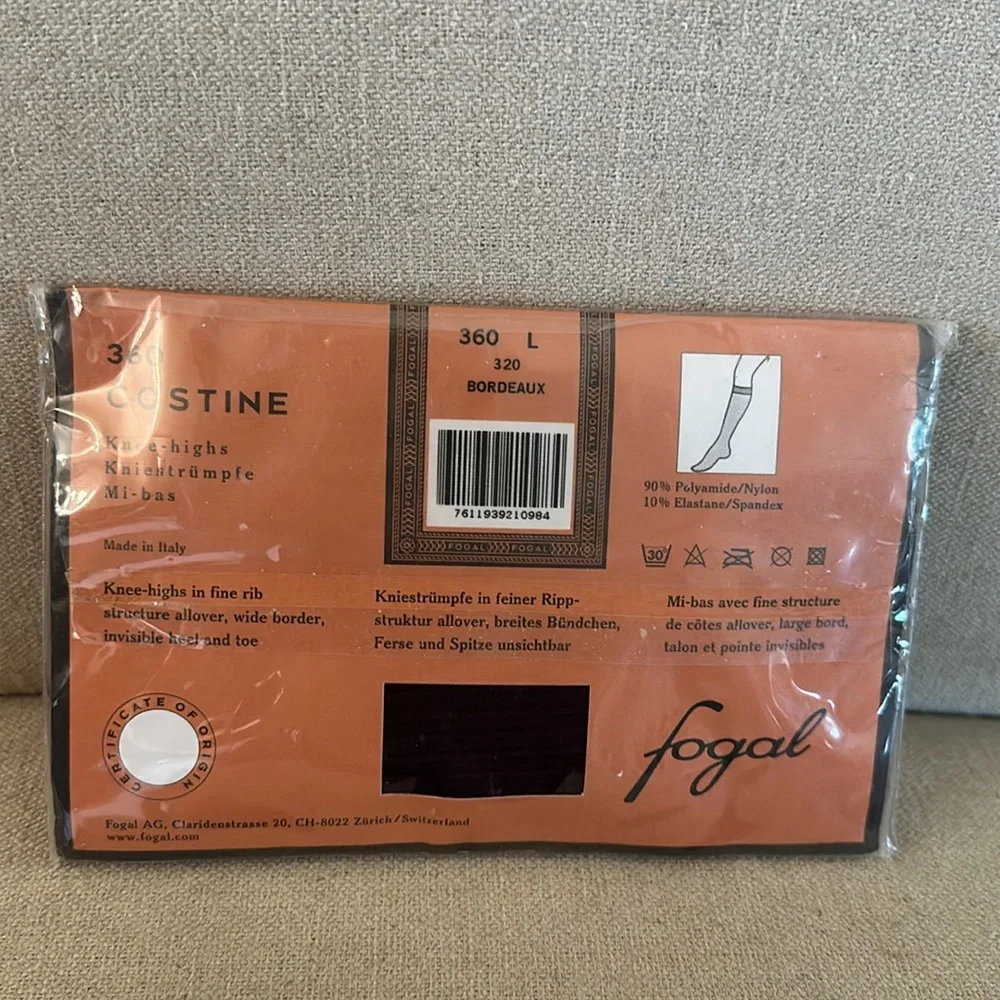 Fogal Costine Knee-Highs Hosiery New Bordeaux 360 Size Large